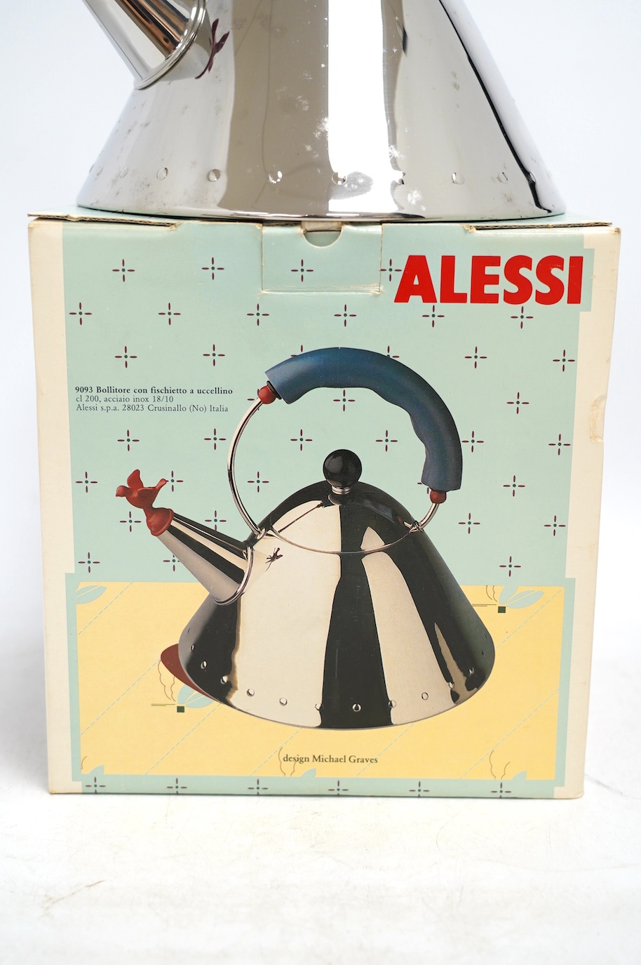 A boxed Alessi Blue Bird kettle, 24cm high. Condition - fair to good